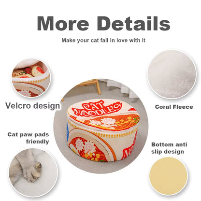 The New Winter Cartoon Ramen Cat Nest Love Warm Cute Semi-Enclosed Cat Bed Can Be Opened and Washed