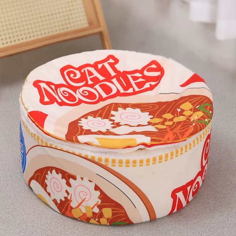 The New Winter Cartoon Ramen Cat Nest Love Warm Cute Semi-Enclosed Cat Bed Can Be Opened and Washed