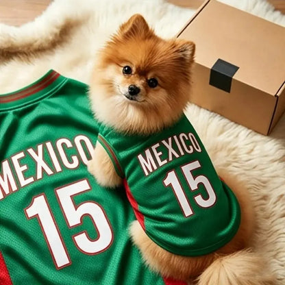 Mexico 15 Pet Jersey Shirt for Small Medium Dogs and Cats, Breathable Mesh Soccer Style Pet Vest, Sleeveless Puppy Sports Outfit, Cute Lightweight Dog Cat Clothes for Daily Wear, Outdoor Walks, Photos and Parties