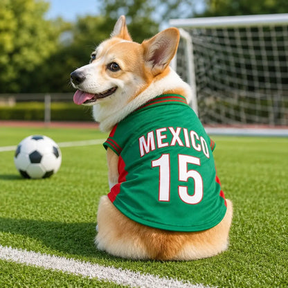 Mexico 15 Pet Jersey Shirt for Small Medium Dogs and Cats, Breathable Mesh Soccer Style Pet Vest, Sleeveless Puppy Sports Outfit, Cute Lightweight Dog Cat Clothes for Daily Wear, Outdoor Walks, Photos and Parties