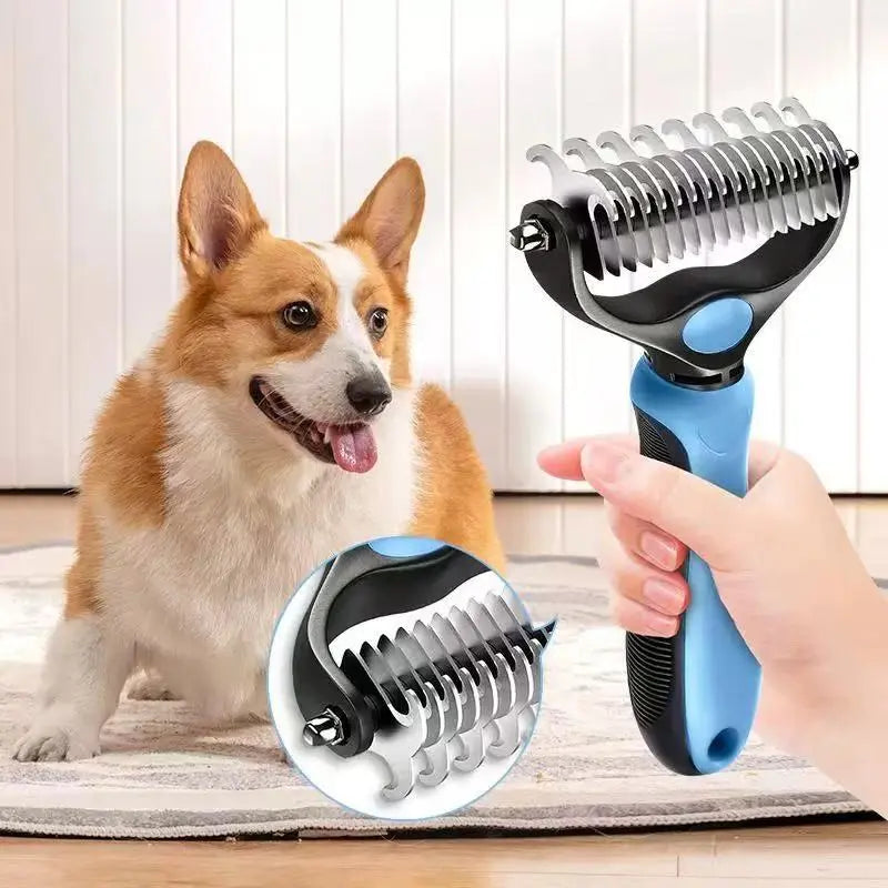 Pet Dematting Undercoat Rake for Long Haired Dogs Cats, Double Sided Deshedding Brush, Pain Free Tangle Remover to Reduce Shedding & Mats, Pet Grooming Tool N2 Comb