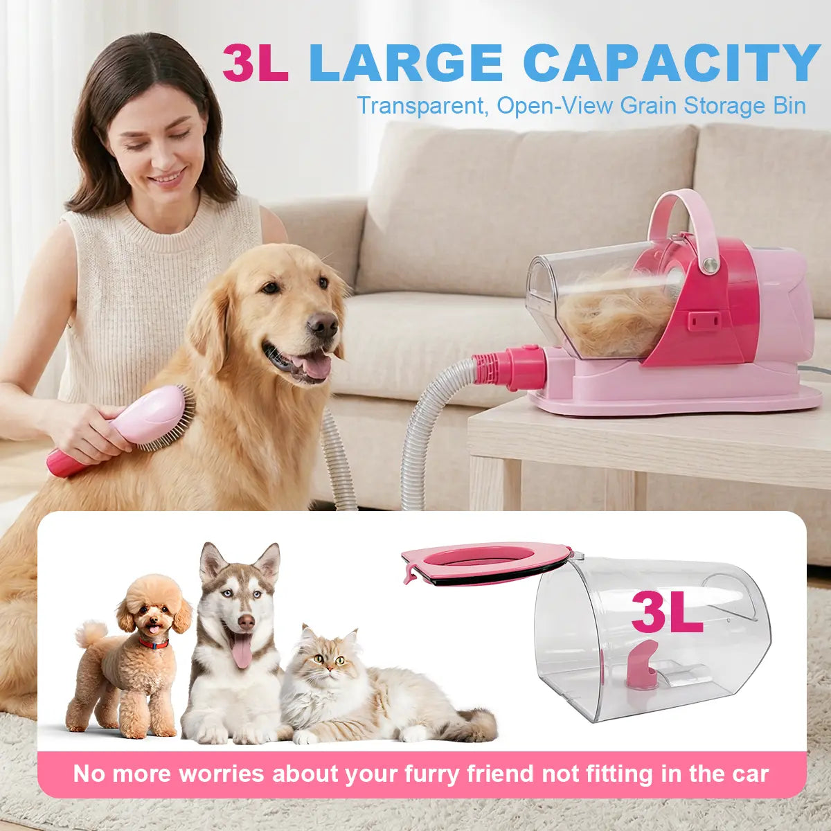 Anlecity 6-In-1 Pet Grooming Vacuum Kit for Dogs Cats, 3L Large Cup, 3 Suction Modes, Low Noise Dog Hair Vacuum Trimmer with 3-15Mm Guide Combs, 99% Hair Captured All-In-One Home Pet Groomer Remover #Petgrooming #Tiktokmademebuyit