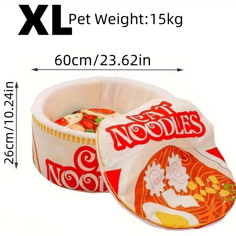 The New Winter Cartoon Ramen Cat Nest Love Warm Cute Semi-Enclosed Cat Bed Can Be Opened and Washed